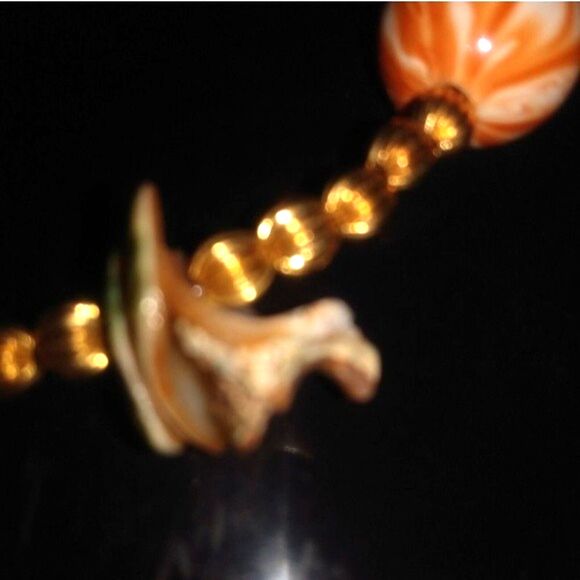 Fashion Costume Necklace Orange Green Gold Beads Shells Jewelry Beachy Artisan - Picture 5 of 5